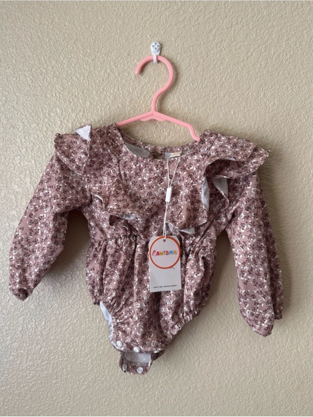 Girls' Floral Ruffle One-Piece Bodysuit - Dusty Rose